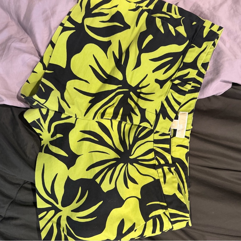 Michael Kors Lime Green & Black Tropical Print Shorts